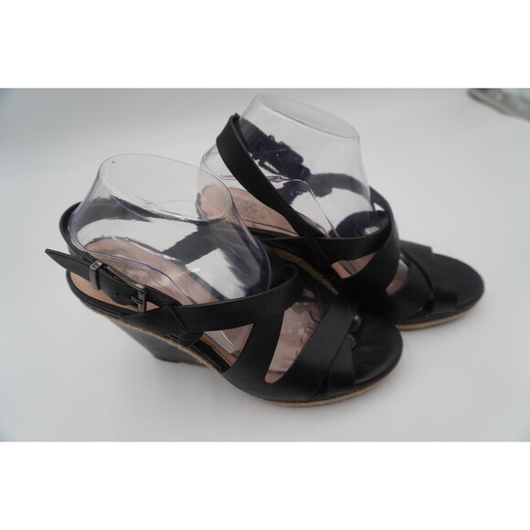 Vince Camuto Black Crisscross Straps Espadrille Trim Platform Wedge Sandals Sz 9 - Picture 8 of 16
